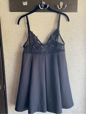 Tobi little black mini dress mesh lace appliqué med party festival date night